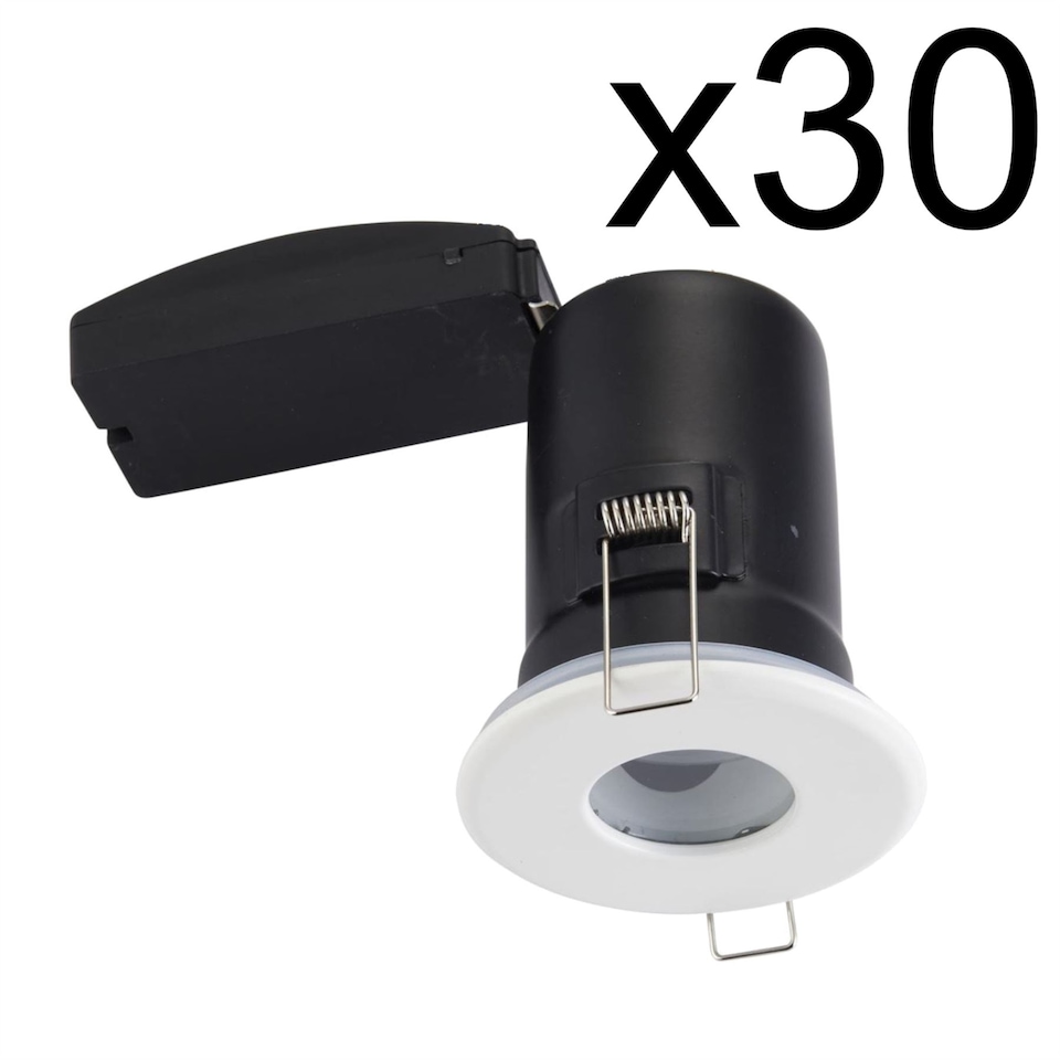 image 1 of Set of 30 - White IP65 Bathroom Recessed Fire Rated Downlights
