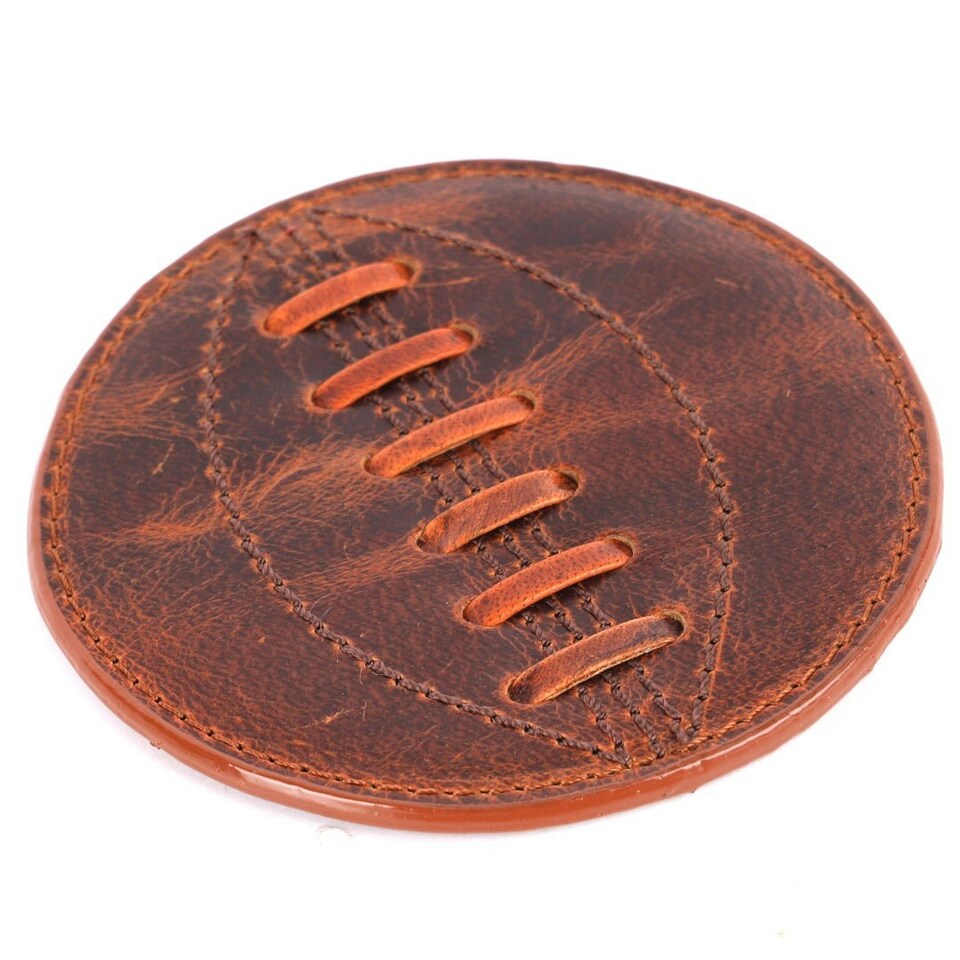 image 1 of SPORTGIFTZ - Buffalo Leather Coaster | Rugby Ball Stitching | Durable and Elegant Design Red