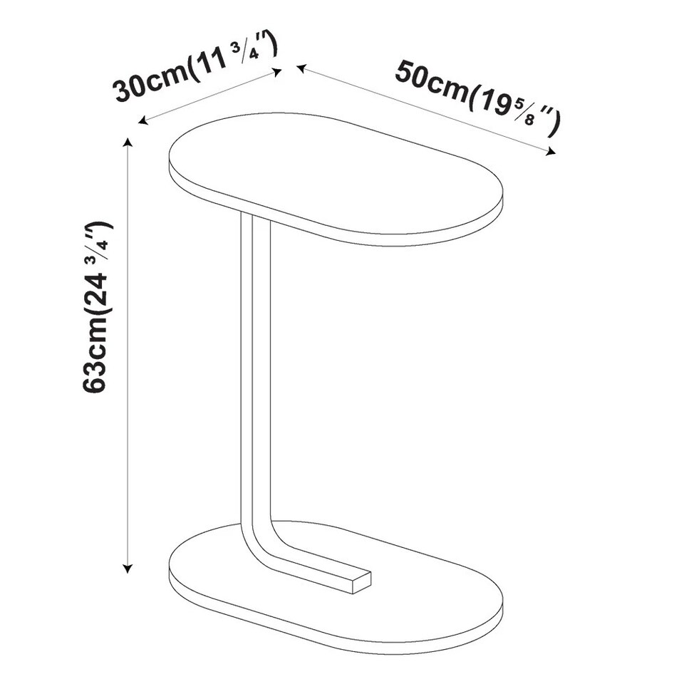 image 1 of C Shaped Oval Side End Wood & Metal Table Bedside Couch Sofa Living Room Bedroom | Multi | Black