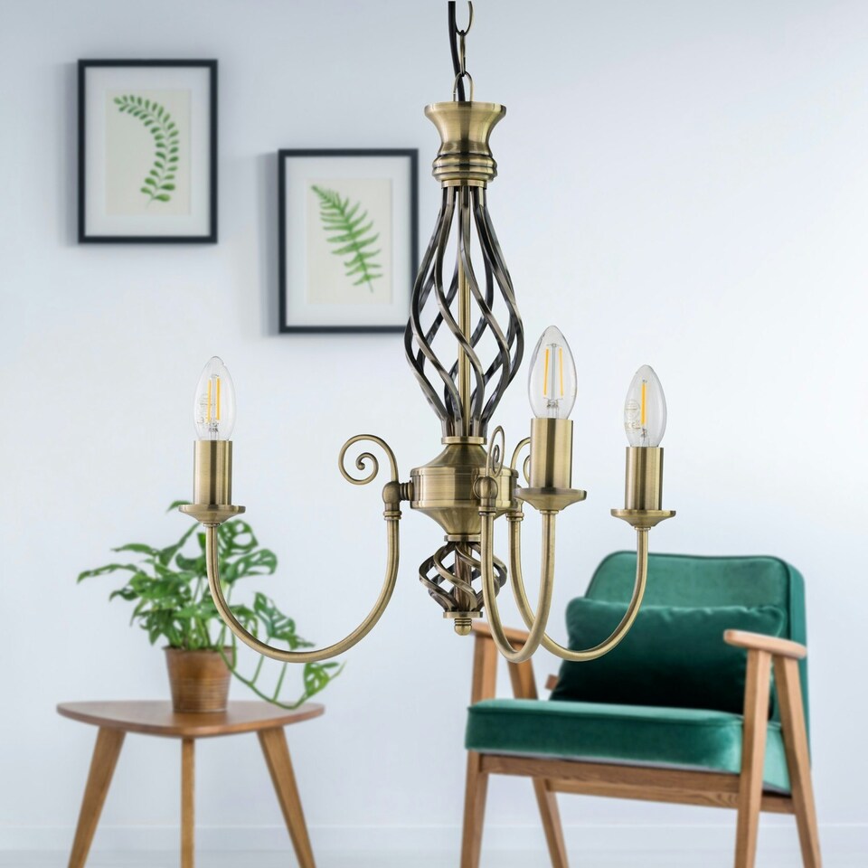 image 1 of Barley Twist - Antique Brass 3 Light Pendant Bronze