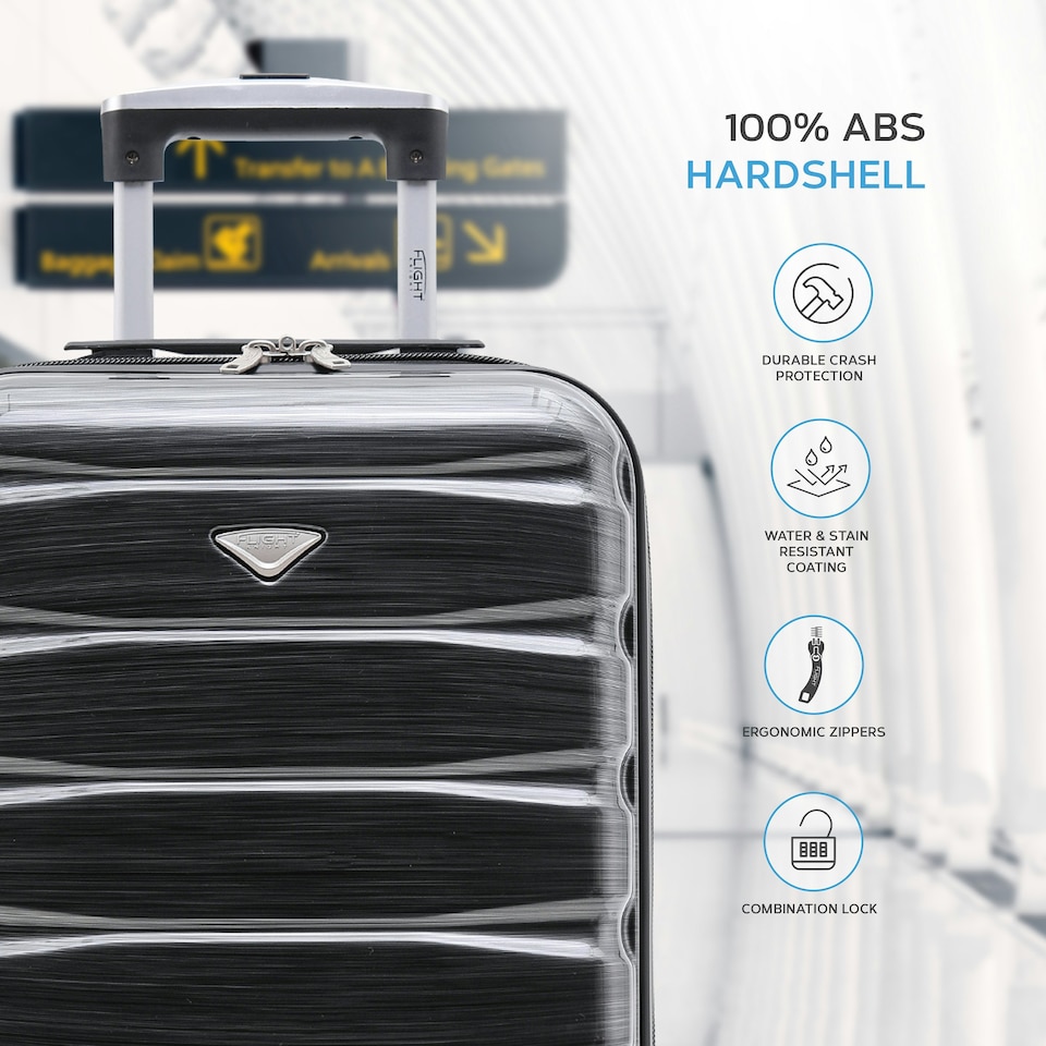 image 1 of 55x35x20cm Carry On Cabin Hard Shell Suitcase - 100+ Airlines Approved Including EasyJet (Paid), British Airways, Ryanair (Priority), TUI Grey | Grey Black Gloss | Cabin Bag