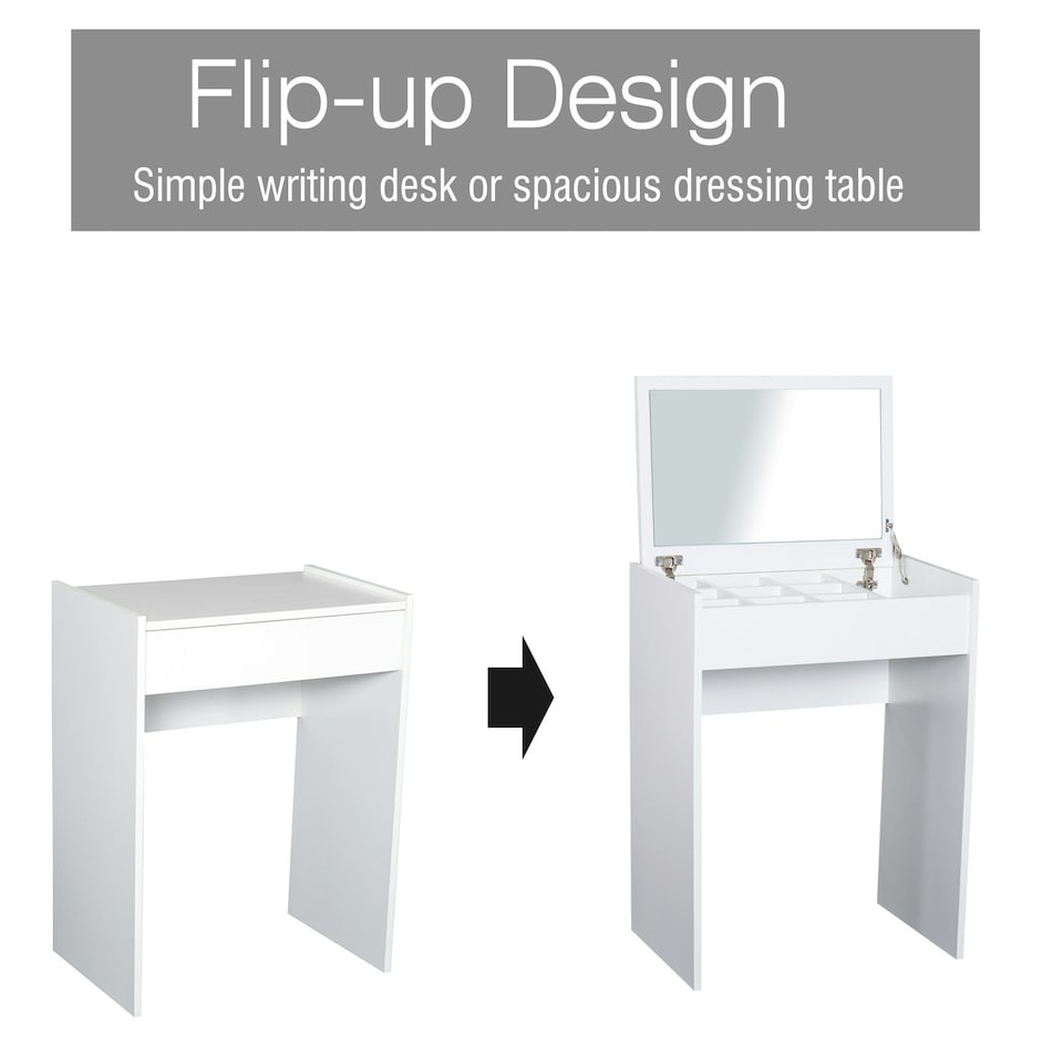 image 1 of HOMCOM Dressing Table Set Padded Stool with Flip-up Mirror Multi-purpose - White