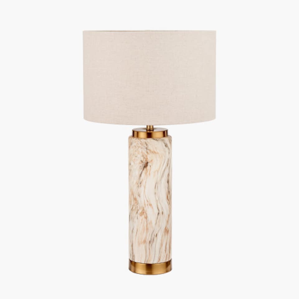 image 1 of Cylinder Natural Stone Effect Ceramic Tall Table Lamp | Brown | Natural | 1