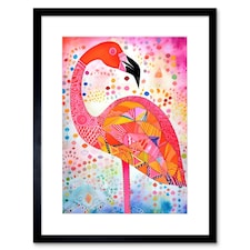 Flamingo Folk Art Watercolour Painting 9x7" Black Framed Wall Art Print