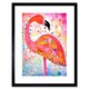 image 1 of Flamingo Folk Art Watercolour Painting 9x7" Black Framed Wall Art Print