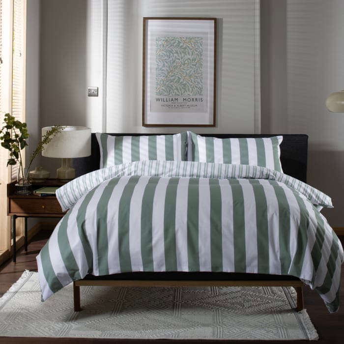 High Point Green Striped Duvet Cover Set