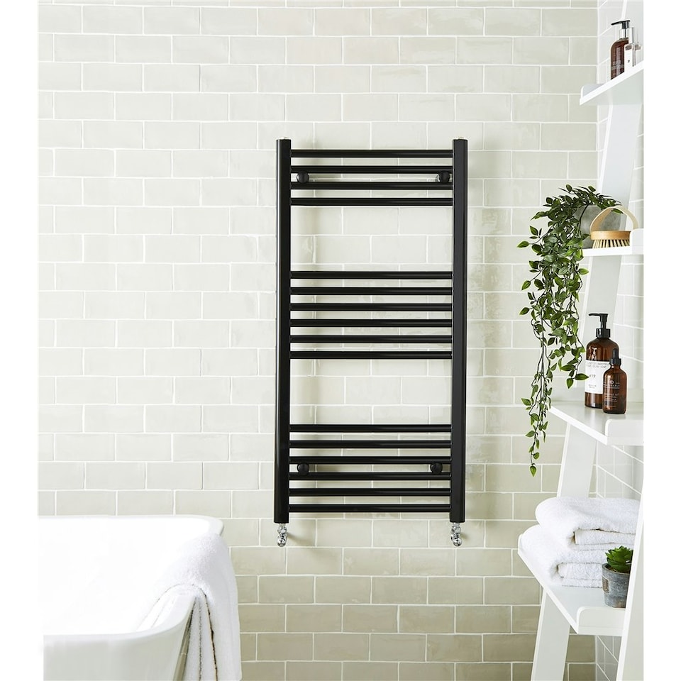 image 1 of 800mm (H) x 400mm (W) - Vertical Black -22mm - Bathroom Towel Rail - (Clifton Rail) -(0.8m x 0.4m)