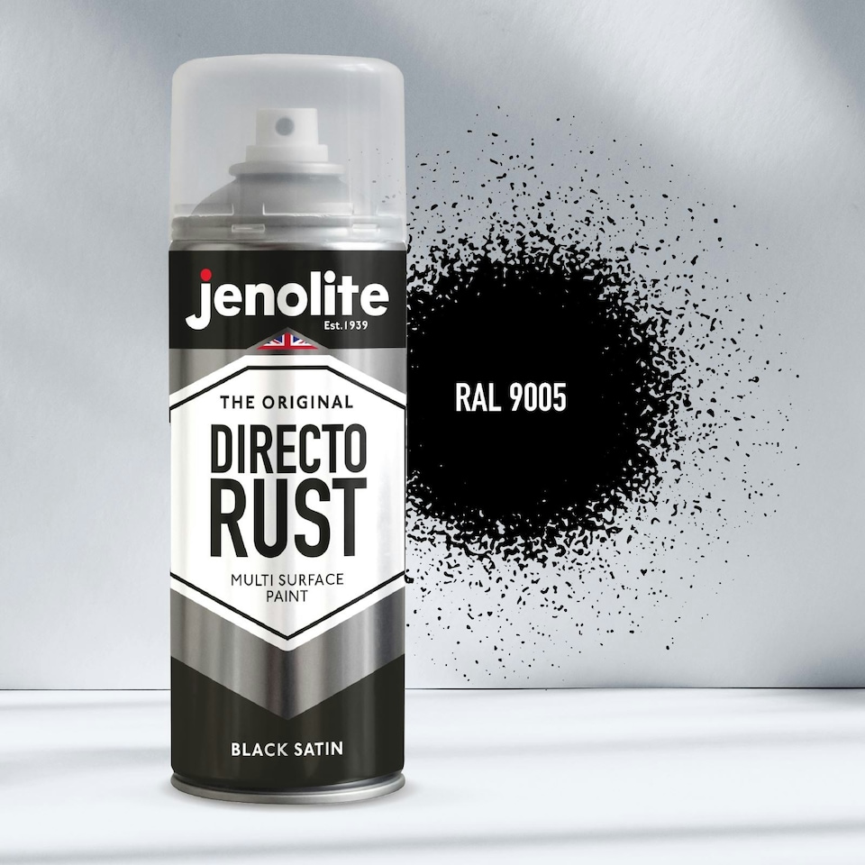 image 1 of Jenolite Directorust All-in-One Multi-Surface Paint - Black Satin - 400ml Spray Can - 3-Pack
