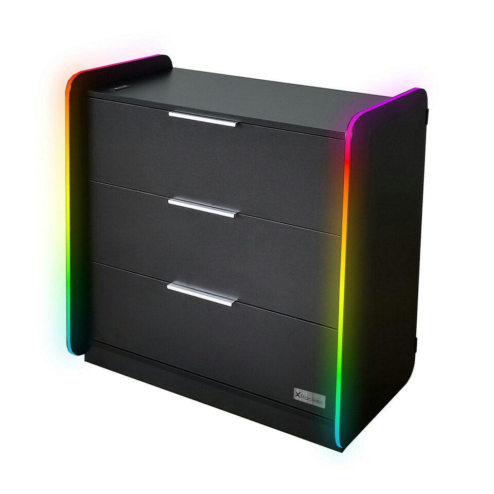 image 1 of X Rocker Electra Chest of 3 Drawers with LED Lights - Black