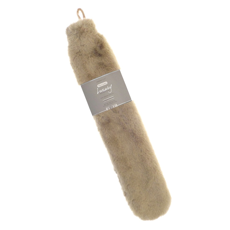image 1 of Ribbon Super Luxury Long Faux Fur Hot Water Bottle And Cover - Natural - One Size