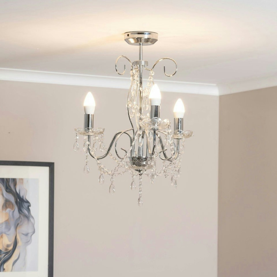 image 1 of ValueLights Viscount 3 Way Silver Jewel Chandelier Ceiling Pendant Light