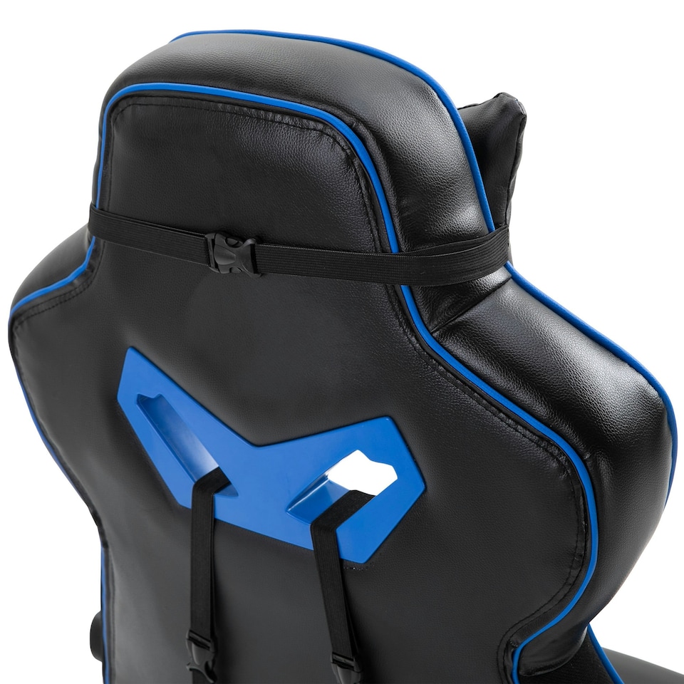 image 1 of Vinsetto Gaming Chair Ergonomic Reclining Manual Footrest Wheels Stylish Blue