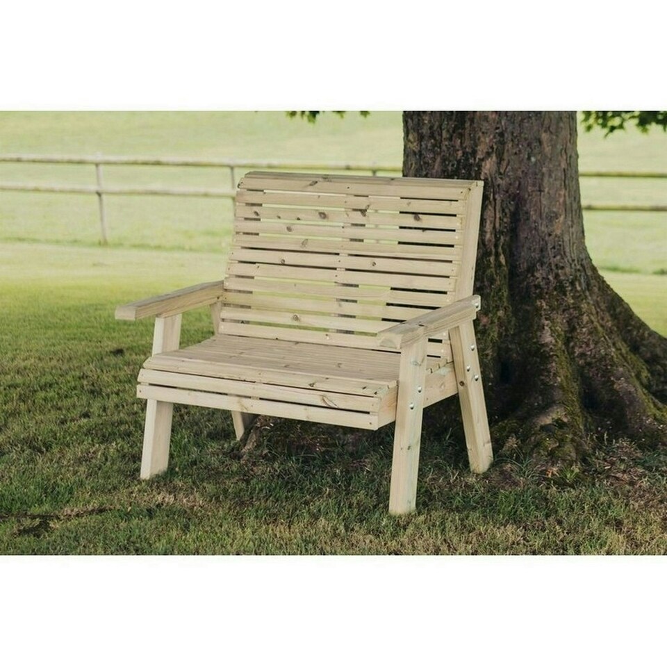 image 1 of Ergonomical 2 Seater Bench, Wooden Furniture - L75 x W120 x H105 cm - Partially Assembled - Set of Waterproof Cushions Included Brown