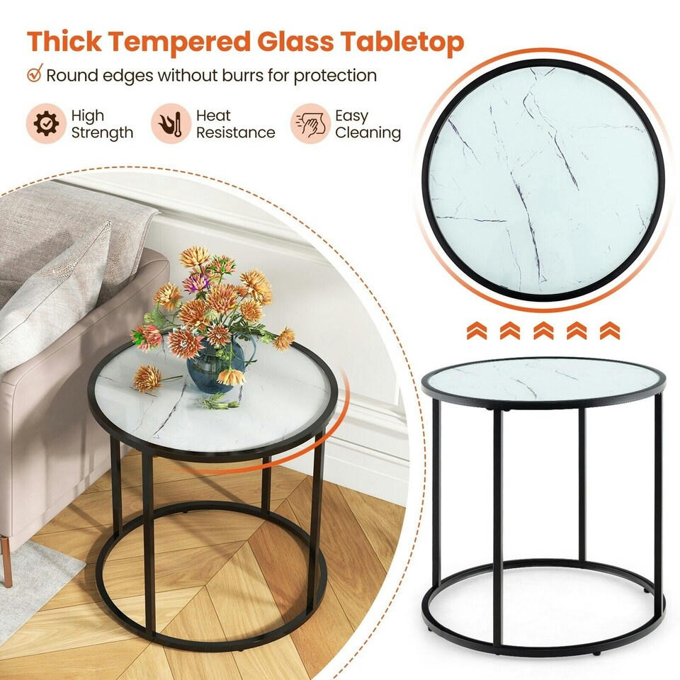 image 1 of COSTWAY Glass End Table 50cm Round Side Table White