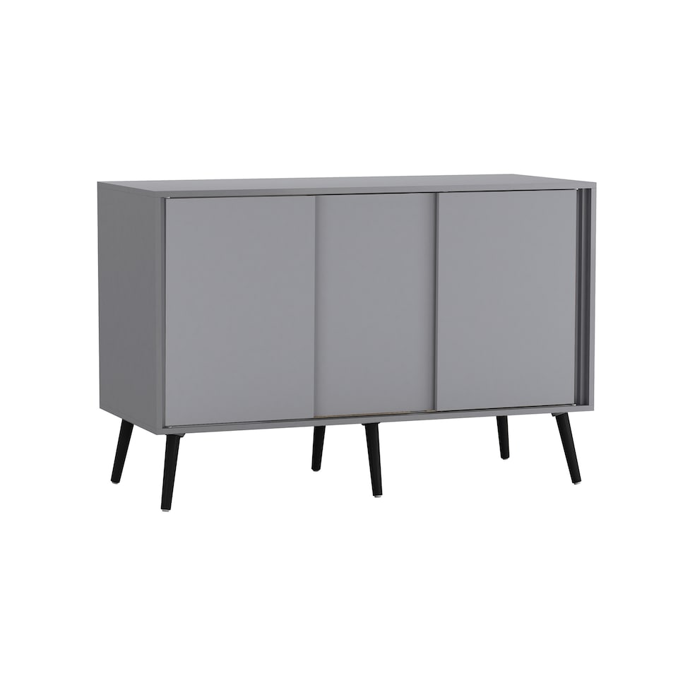 image 1 of URBNLIVING Grey Carcass 3 Door Sliding Storage Cabinet | Multi | Grey Doors & Black Legs | 1