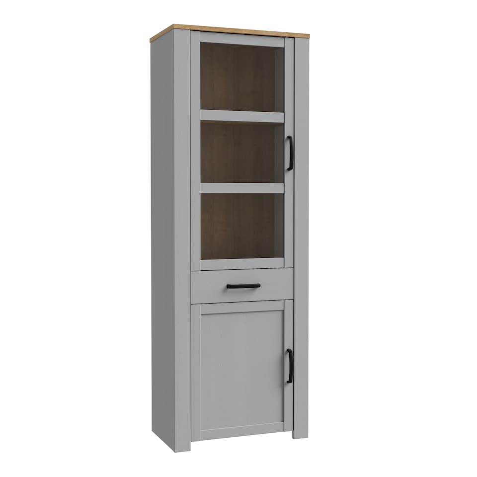 image 1 of Bohol 2 Door 1 Drawer Narrow Display Cabinet in Riviera Oak/Grey Oak
