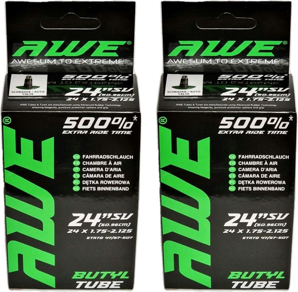 image 1 of AWE Set x 2 Butyl Rubber 24" MTB/E-Bike Inner Tube 24 x 1.75-2.125 Schrader Valve