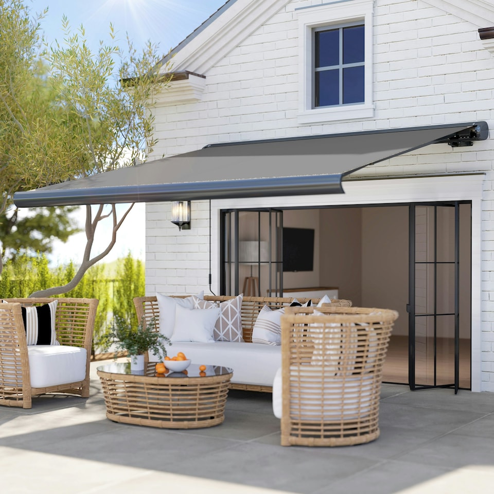 image 1 of Outsunny DIY Retractable Canopy with Remote Controller for Patio, Grey
