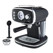 Cooks Professional 15-Bar Retro Espresso Coffee Machine 1.2L with Frothing Steam Wand | Black | Black & Silver