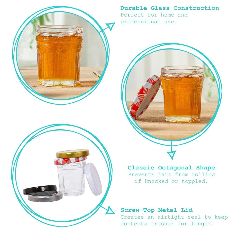 image 1 of Argon Tableware Glass Jam Jars with Green Lids - 30ml - Pack of 6
