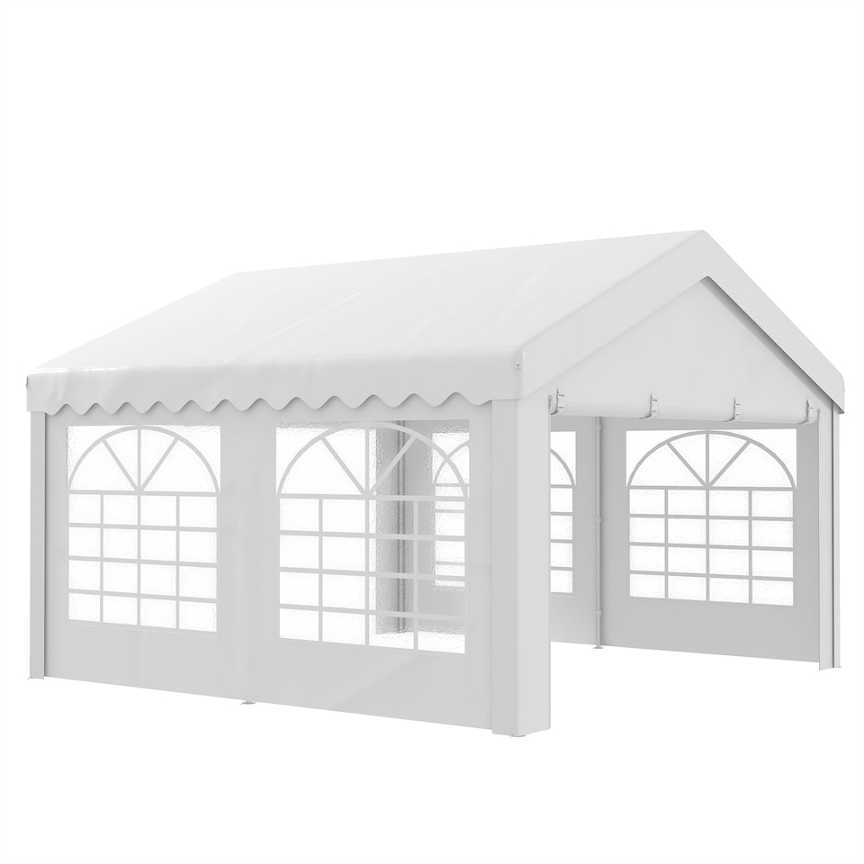 image 1 of Outsunny 4m x 4m Marquee Party Tent, Heavy Duty Wedding Canopy with Sidewalls, Doors, Windows, Galvanised Garden Gazebo for Parties Events, White
