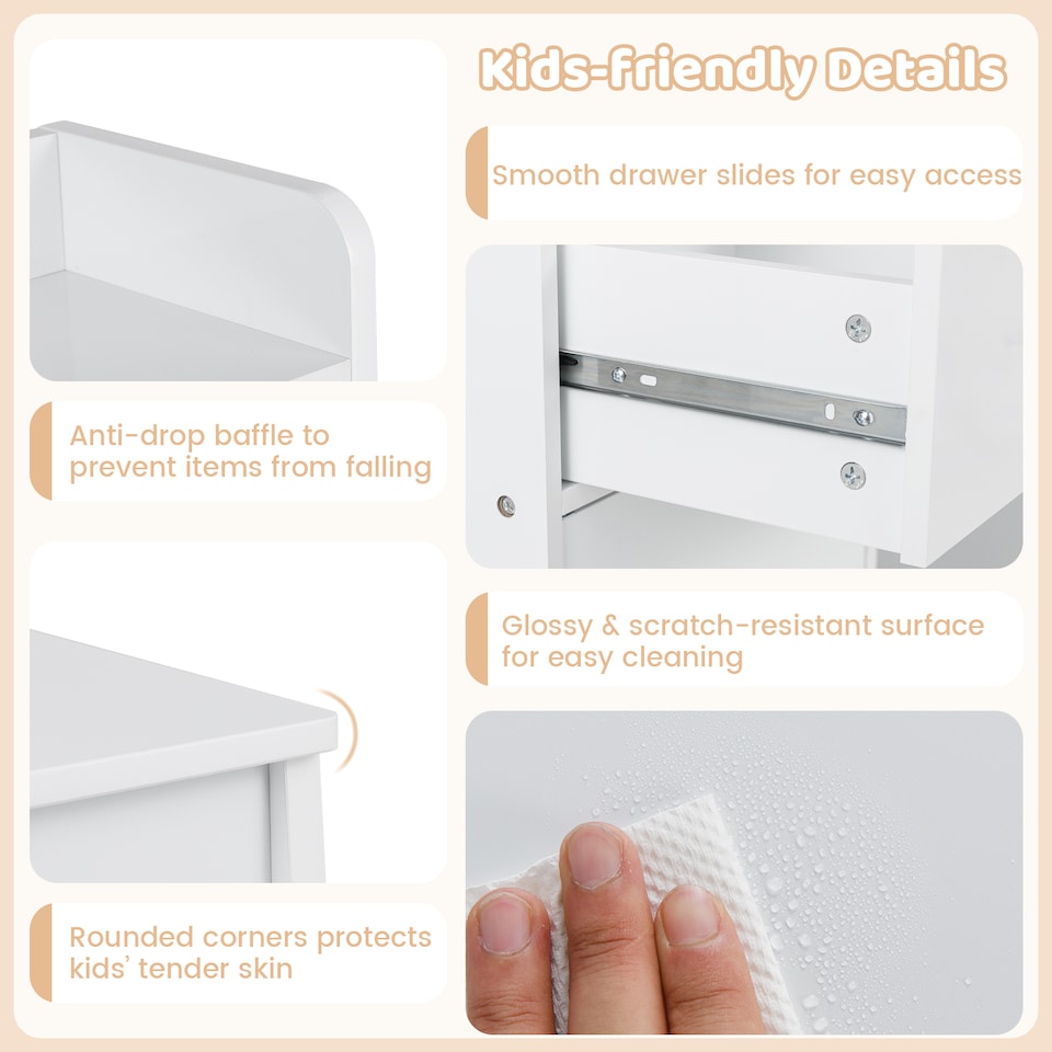 image 1 of COSTWAY Kids Study Desk and Chair Set Wooden Children Writing Table-White