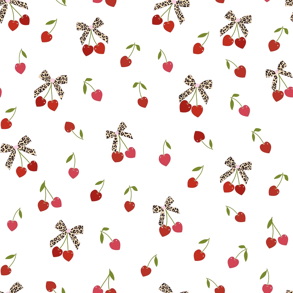image 1 of Leopard Cherry Kisses Wallpaper in Pink & Red | Pink | Pink & Red
