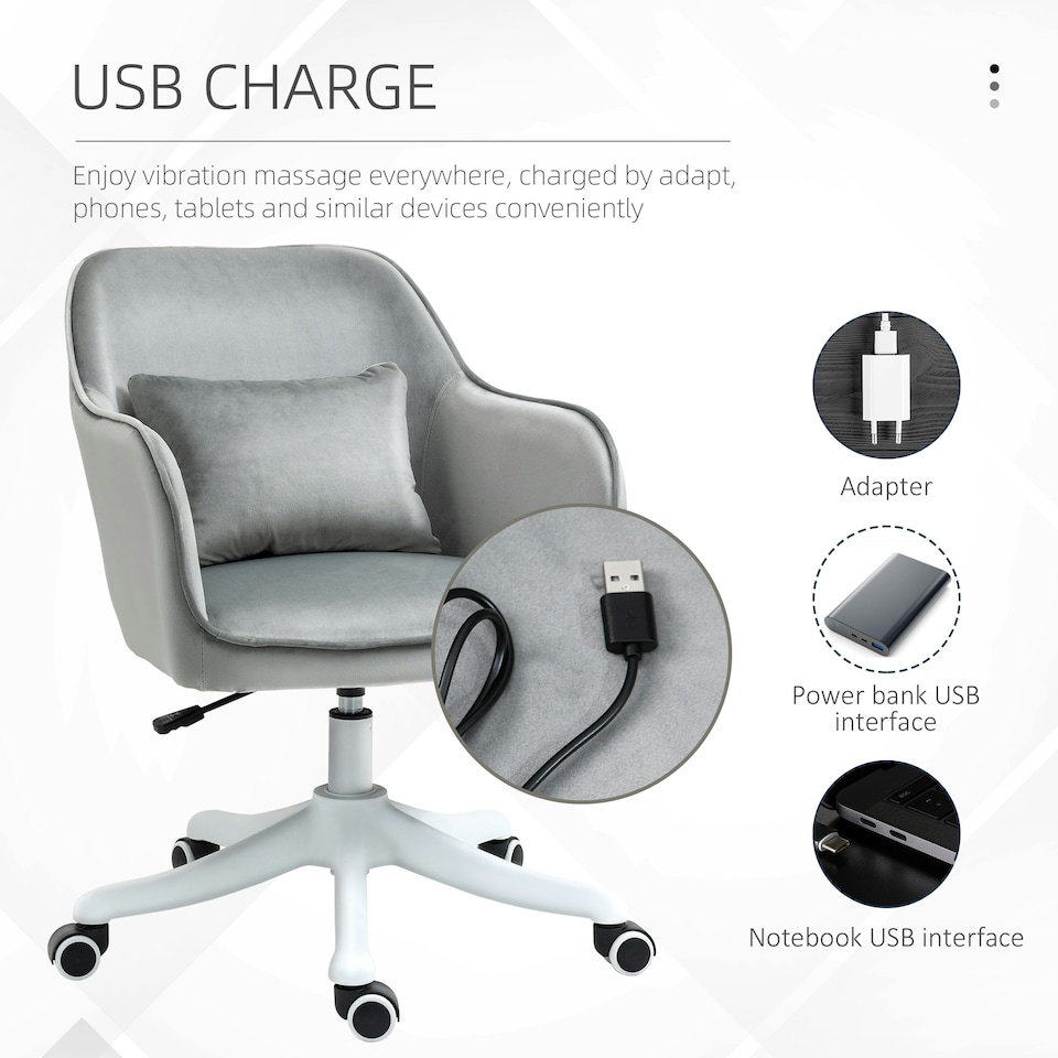 image 1 of Vinsetto Office Chair with Electric Vibration Massage Lumbar Pillow, Grey