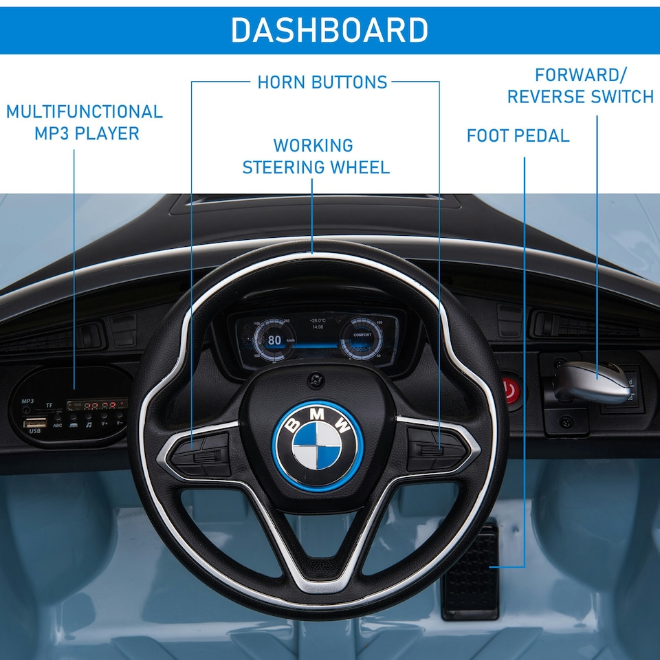 image 1 of HOMCOM Licensed BMW I8 Coupe Kids Ride-On Car 6V w/ Remote Lights Horn Music
