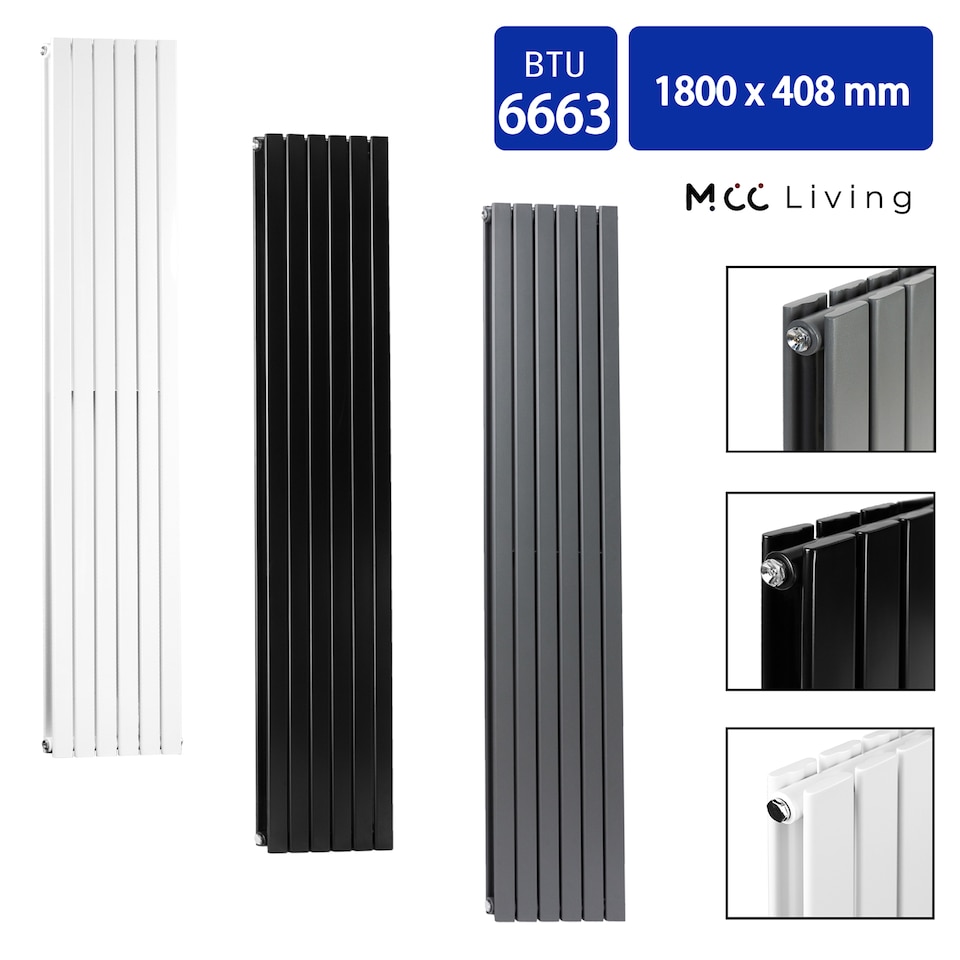 image 1 of MCC Direct Radiator Double Panel Vertical Column Radiator Flat Panel Heating 1800x408mm