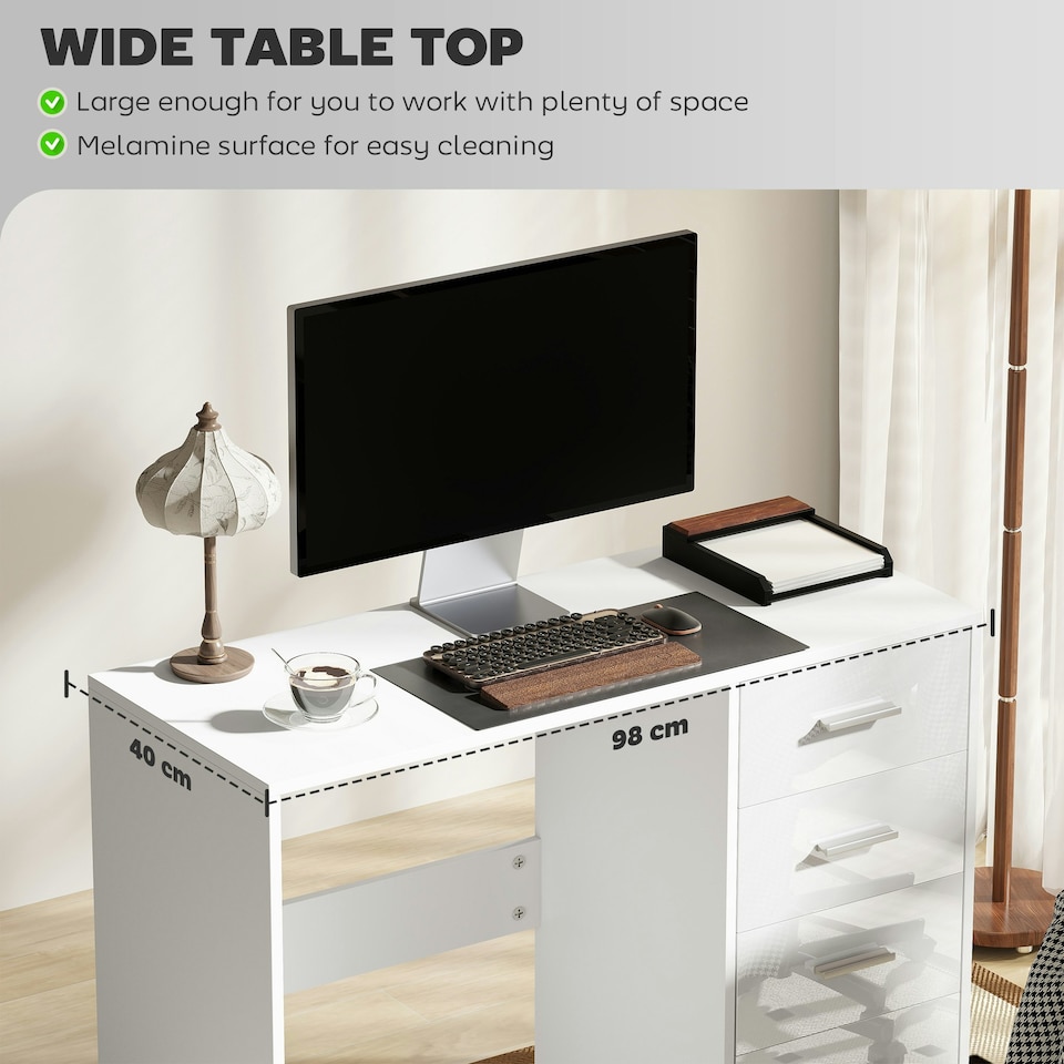 image 1 of HOMCOM Computer Writing Desk with 4 Drawers, High Gloss Home Office Workstation