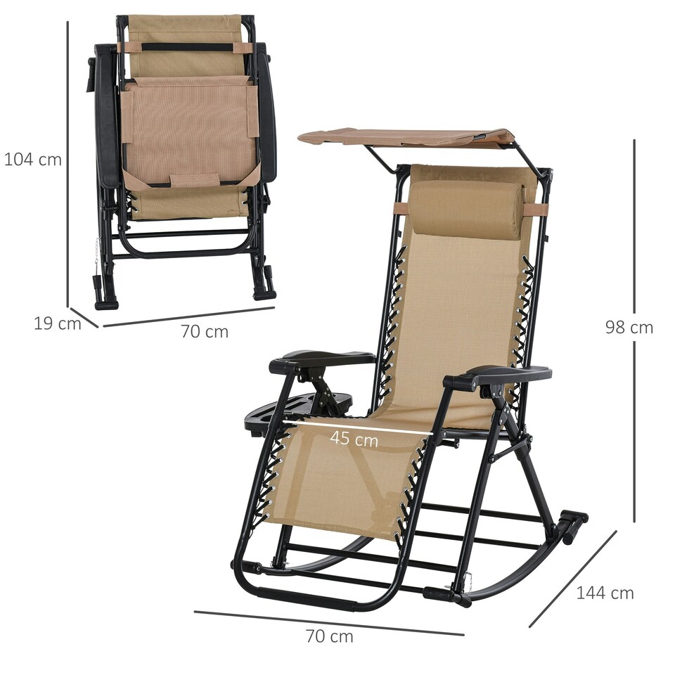 image 1 of Outsunny Folding Recliner Chair Outdoor Lounge Rocker Zero-Gravity Seat