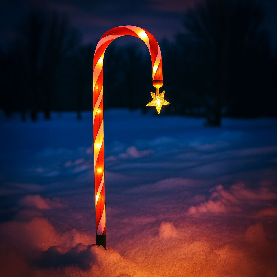 image 1 of Large 42cm 12 Piece Set Remote Solar Panel Battery Candy Cane Christmas Lights