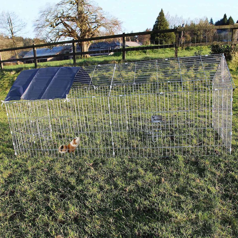 image 1 of Actiaspet - Grey Metal Pet Run with Gabled Roof and Sunshade | 180 x 75 x 75cm