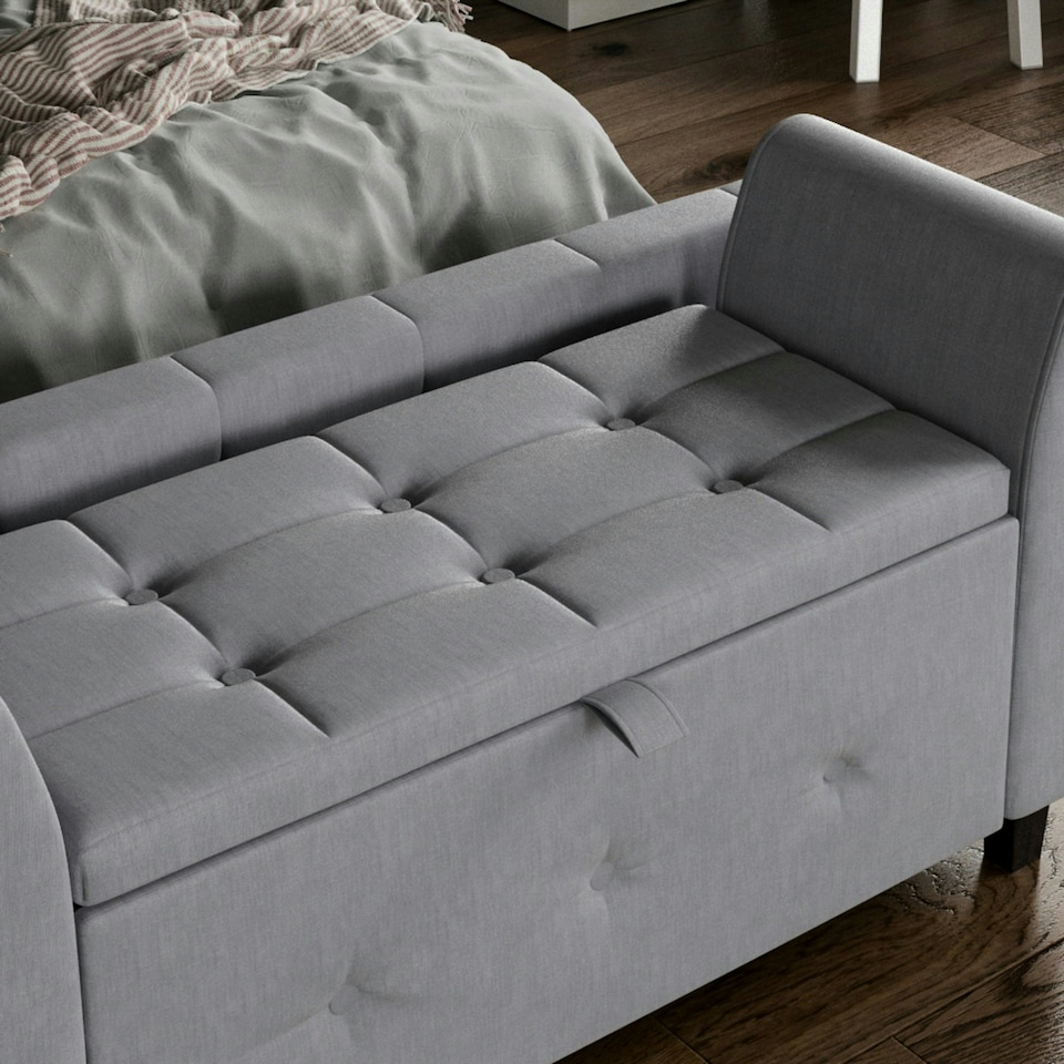 image 1 of Vida Designs Seville Storage Ottoman Bedroom Hallway Chest Bench, Light Grey Linen Grey | Light Grey Linen