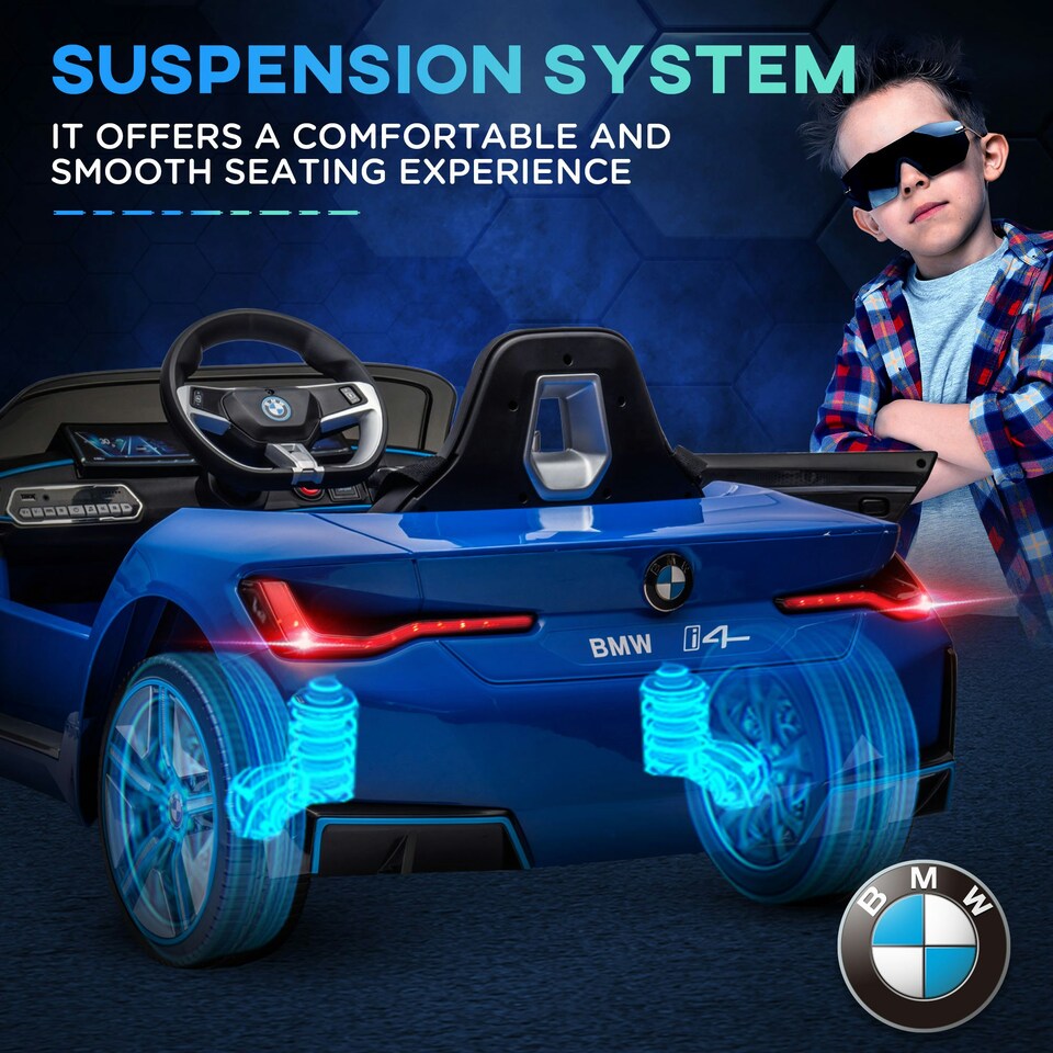 image 1 of HOMCOM BMW i4 Licensed 12V Kids Electric Ride-On Car w/ Remote Control - Blue