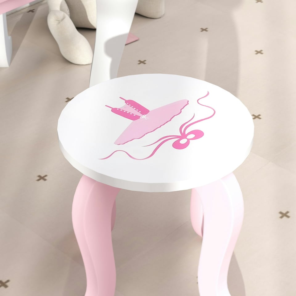 image 1 of AIYAPLAY Kids Dressing Table Set, Two-Piece Children Vanity Table with Stool Pink