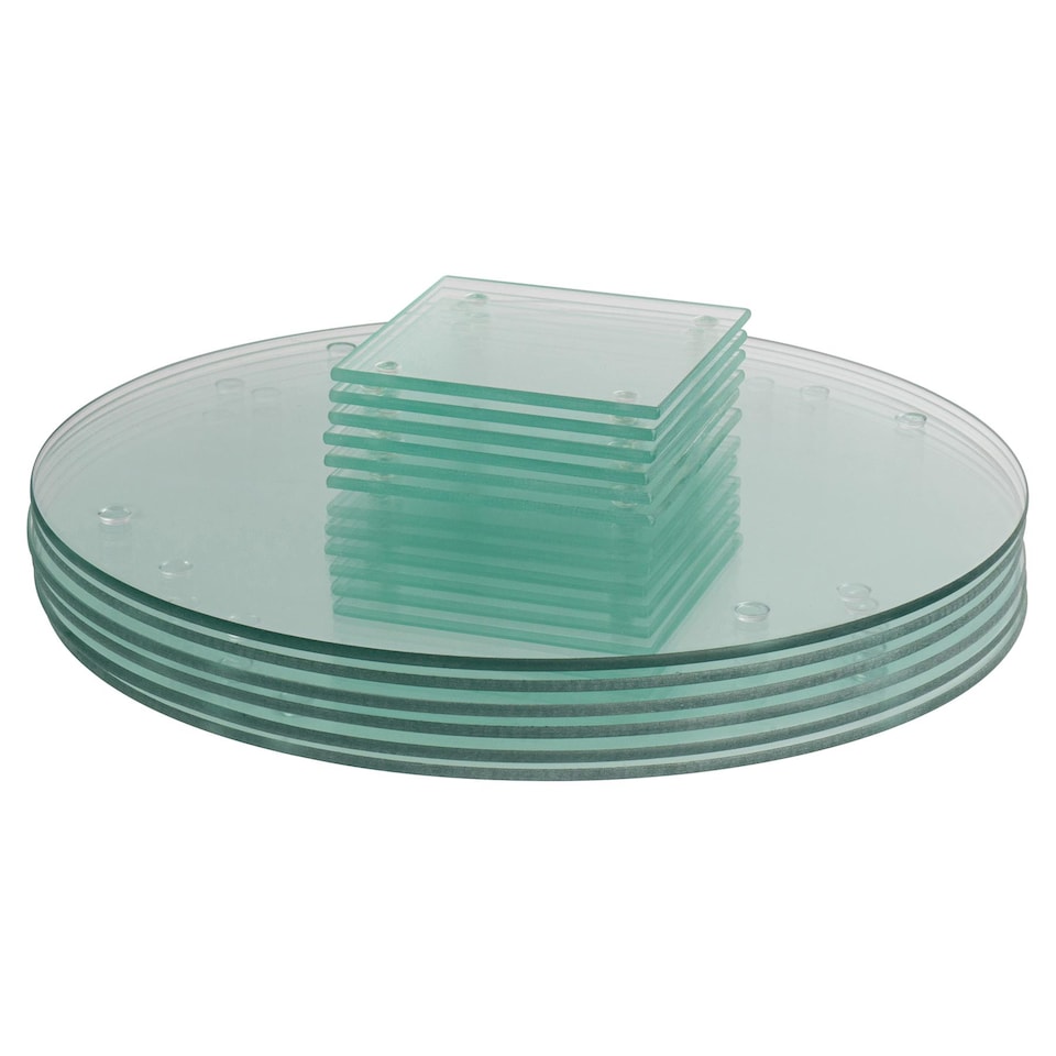 image 1 of Harbour Housewares 12 Piece Round Glass Placemats & Coasters Set - 30cm - Clear | Clear | Clear