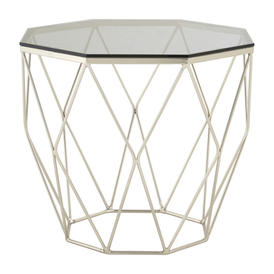 image 1 of Octagonal End Table With Brushed Nickel Base,Boutique Geometric Side Table,Accent Table For Home Decor Silver
