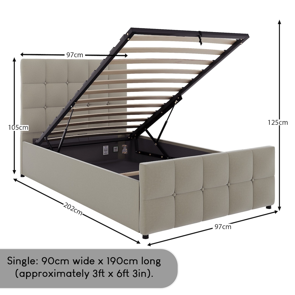 image 1 of Vida Designs Valentina Single Ottoman Lift Up Storage Bed Frame, Beige