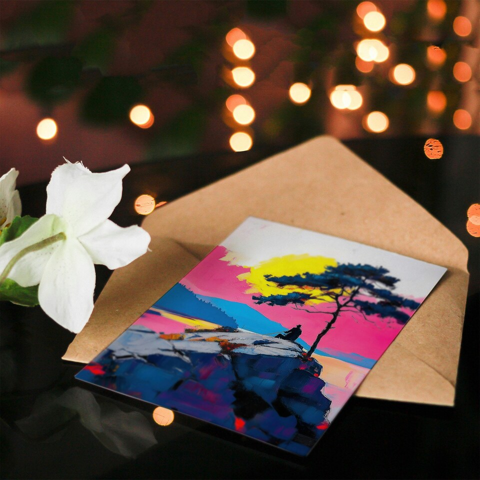 image 1 of Old Man Lone Tree Sunset Coastal Cliff Landscape Birthday Greeting Card