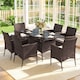 image 8 of Outsunny Rattan Dining Set for 6 with Cushions, Glass Top Table, Brown