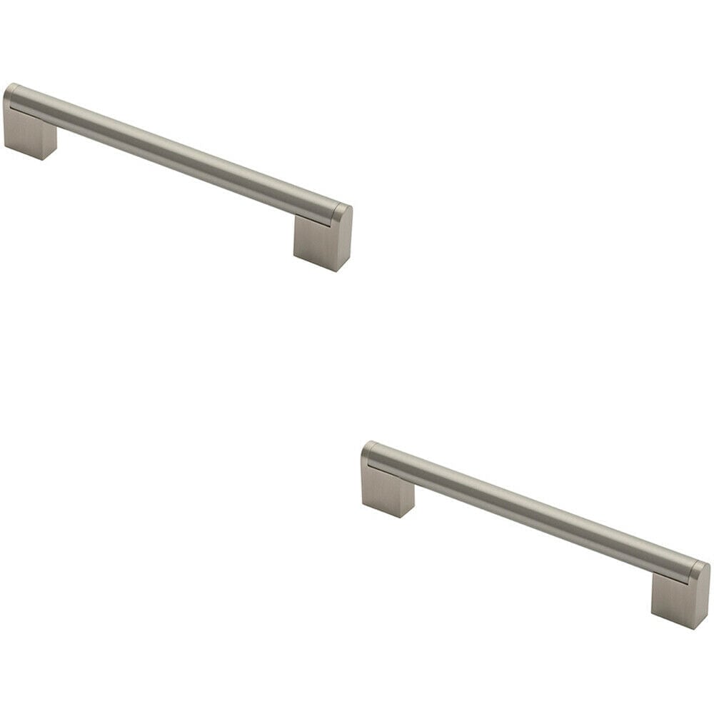 Loops 2x Round Bar Pull Handle 200 x 14mm 160mm Fixing Centres Satin Nickel & Steel in Metallics