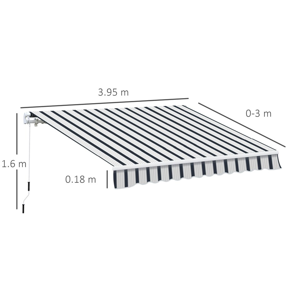 image 1 of Outsunny Garden Sun Shade Canopy Retractable Awning, 4 x 3(m) Blue and White