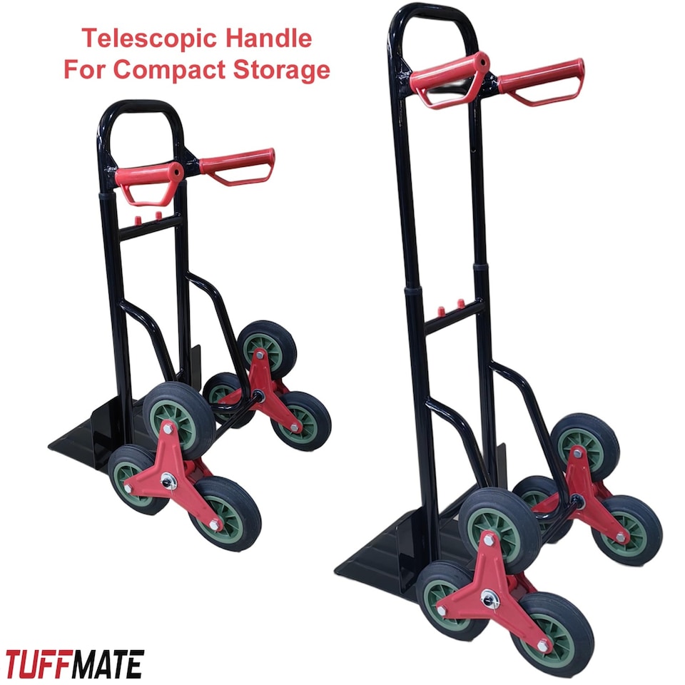 image 1 of TUFFMATE 150kg Folding Stair Climber Sack Truck - Tri-Wheel Heavy Duty Trolley & Telescopic Handle