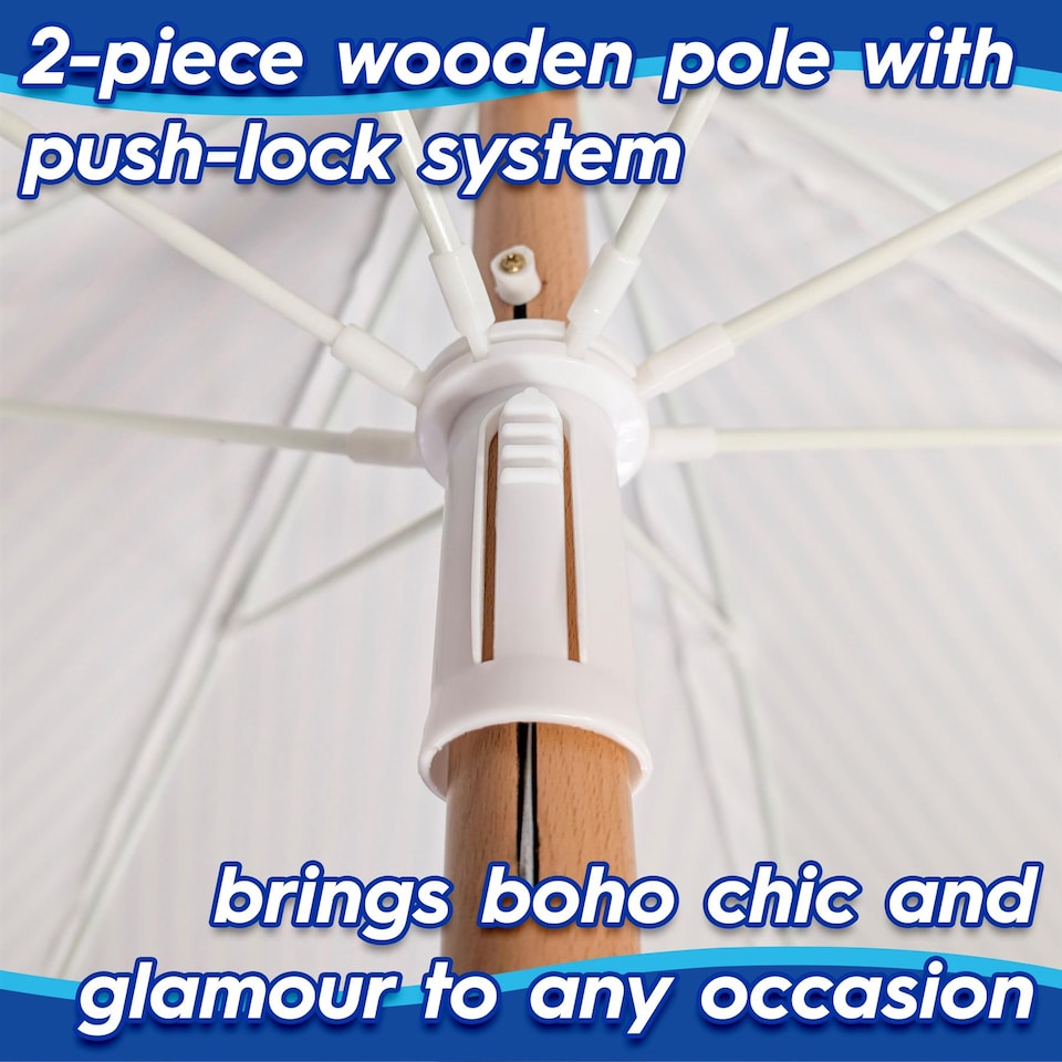 image 1 of Harbour Housewares Wooden Garden Parasol with Tassel Fringe - 1.4M - Beige Stripe | Cream | Beige Stripe