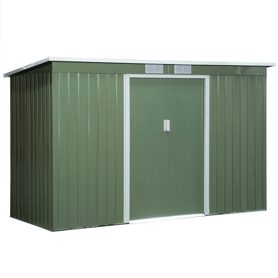image 1 of Outsunny 9 x 4FT Metal Garden Storage Shed w/ 2 Door, Light Green