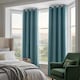 image 7 of Velvet Chenille Eyelet Curtains Ready Made Pair - 142cm x 137cm - Teal
