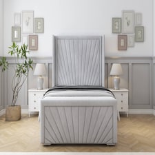 Sloomy Rutherford Silver Naples Bed Frame With Mattress With 50" Upholstered Wingback Headboard 2'6 Small Single