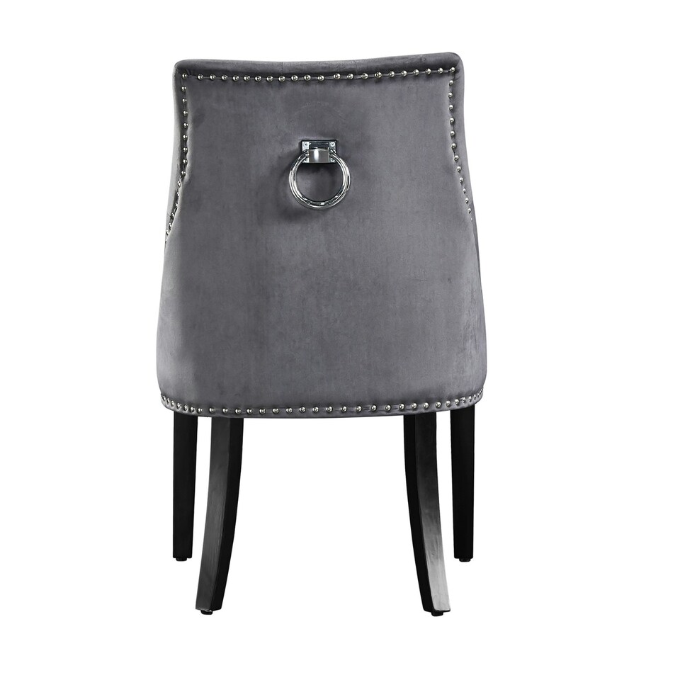 image 1 of Single Velvet Dining Chair Ergonomic Scoop Knockerback & Button Tufted Wood Legs Grey | Dark Grey